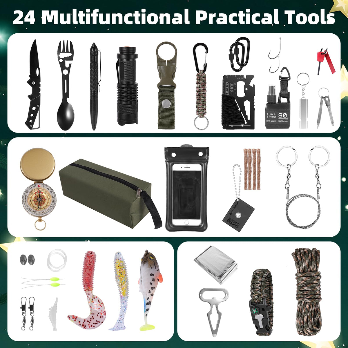 2025 Survival Kit Advent Calendar for Men - 24 Days of Premium Outdoor Tools & Emergency Gear,Ultimate Christmas Countdown Gift for Dad, Husband, Teen Boys for Camping, Hiking, Fishing