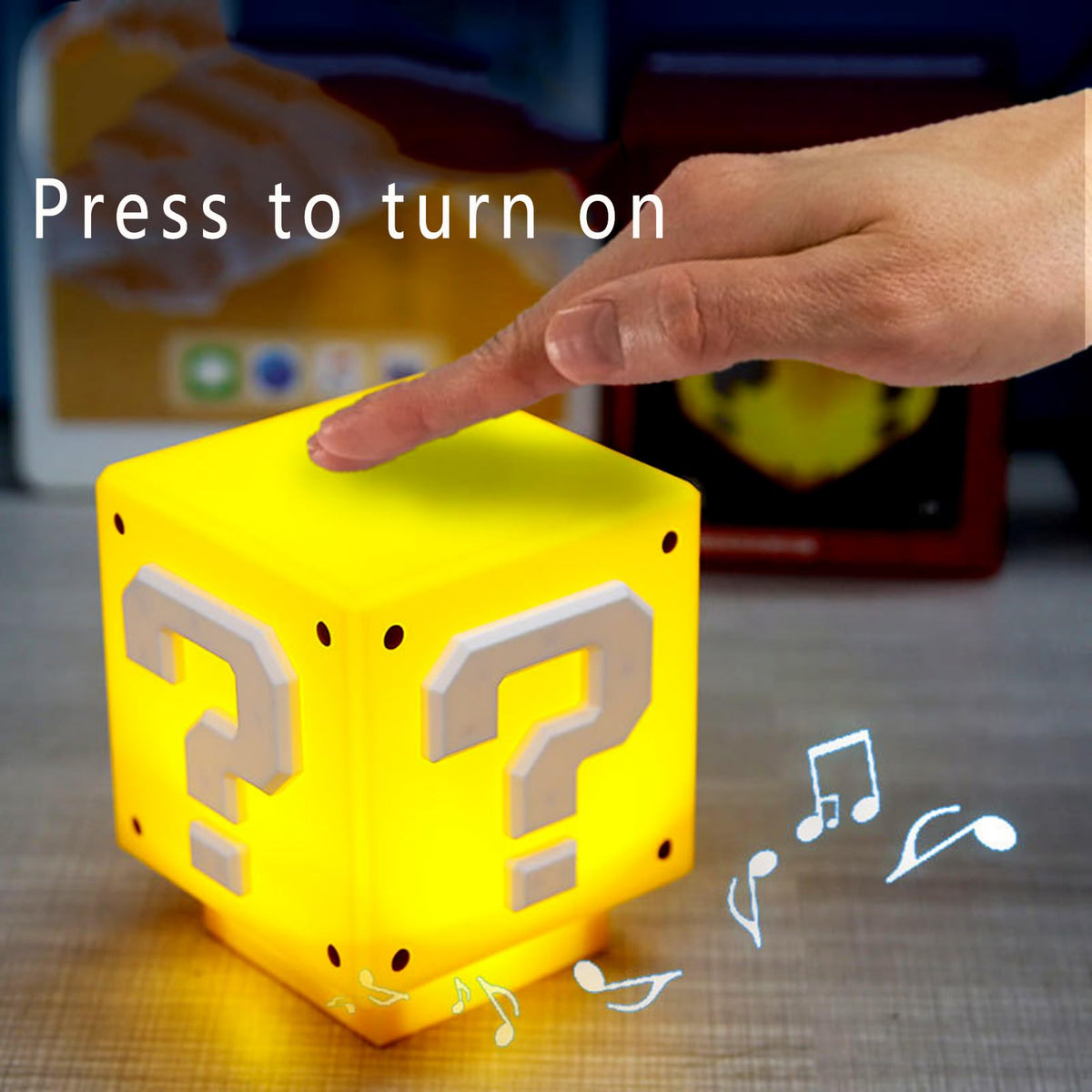 hopanrel Super Bros Question Block Lamp,Square LED Night Light with USB Cable,Table Lamp with Play Game Coin Sound Effect,Bedside Lamp Decor Toy Gift for Boy Girls