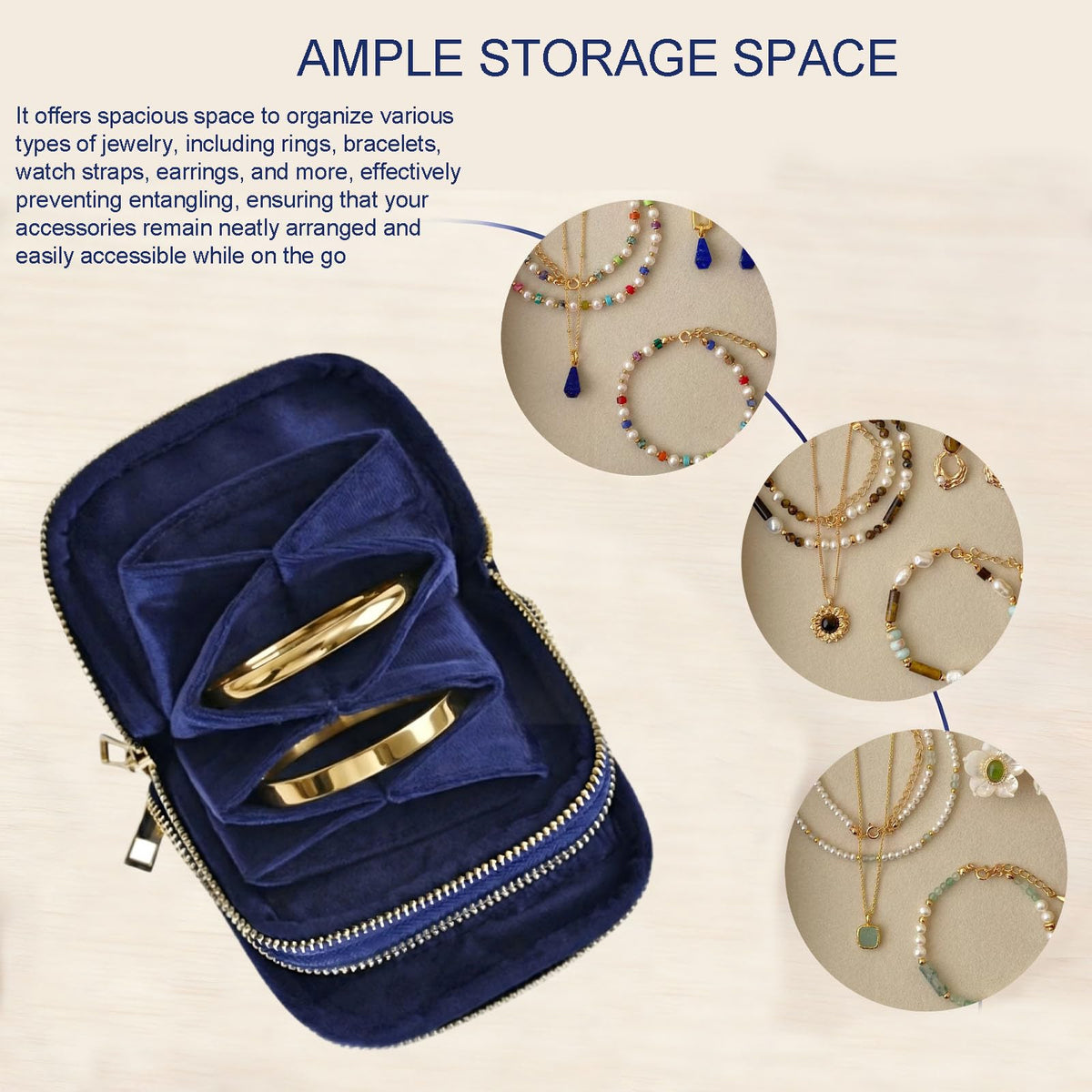 Qonio 2-Layer Travel Jewelry Case Pouch - 11 Pocket Vintage Organizer, Anti-Tangle Small Jewelry Bag for Women Necklaces Earrings Rings,Royal blue