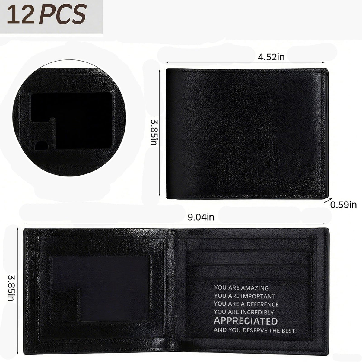 WZMYO 12 Pcs Leather Wallet for Men Bulk-APPRECIATED Thank You Gifts for Employees Coworkers Appreciation-Father's Day/Graduation/Teacher Appreciation/Retirement/Birthday Gifts for Men(Black)