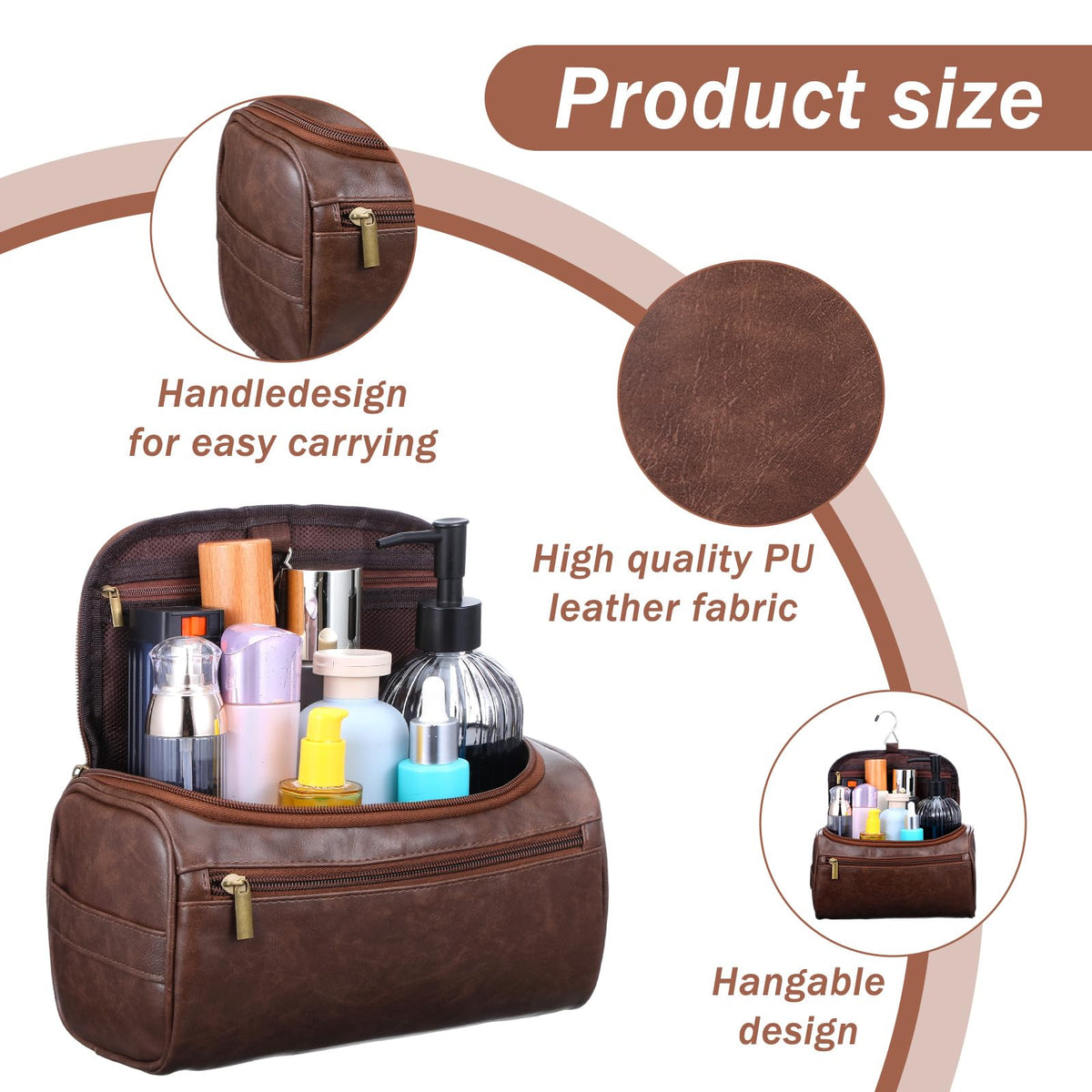 kenaeooe 4 Pcs Leather Toiletry Bag for Men Groomsmen Gifts Set with Hook Large Waterproof Travel Shaving Kit Vintage Cosmetic Bag for Father Boyfriend Anniversary