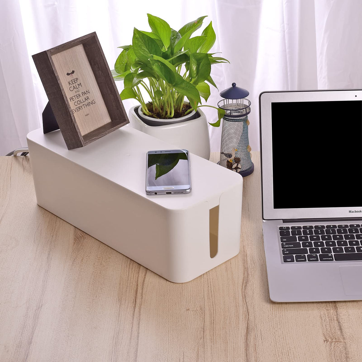 Cable Organizer Box Set of Three, Power Cover Cord Holder Surge Protector for Desk (White)