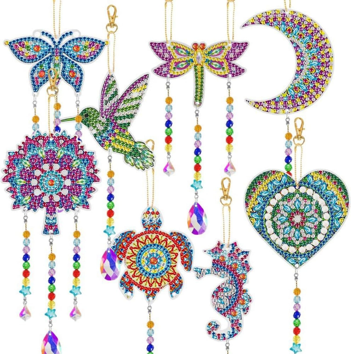 5D Diamond Painting Butterflies Suncatcher Wind Chimes Kit Sun Crystal Wind Chime Diamond Painting Kits Double Sided DIY Art Suncatchers Hanging Ornament Crafts for Home Window Decor (Style 8pcs)