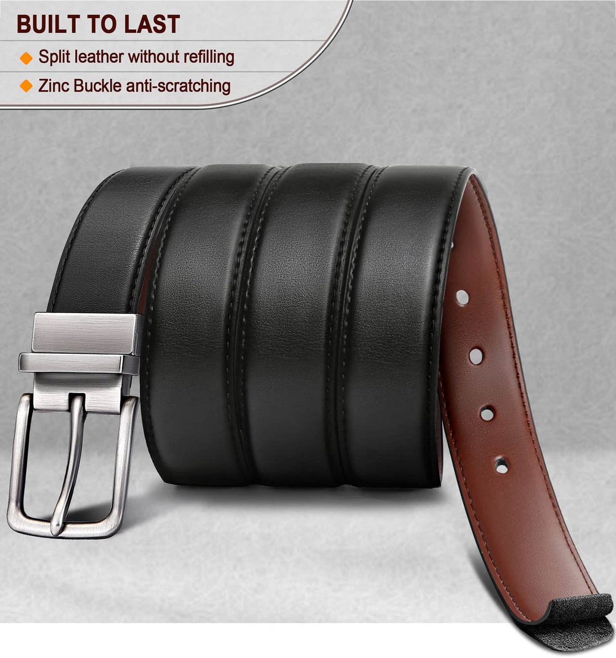 BULLIANT Men's Belt,Reversible Belt Adjustable For Gift Men 1.25”-Cut For Fit-2 Sides in 1 Belt(Not 2)(Black/Light Brown,48"-50" Waist Adjustable)