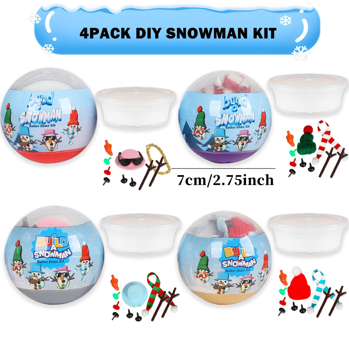 BEIGUO Christmas Crafts 4 Pack Colorful Balls with Modeling Clay Snowman DIY Kit for Kids Boys Girls Christmas Stocking Stuffers Gifts