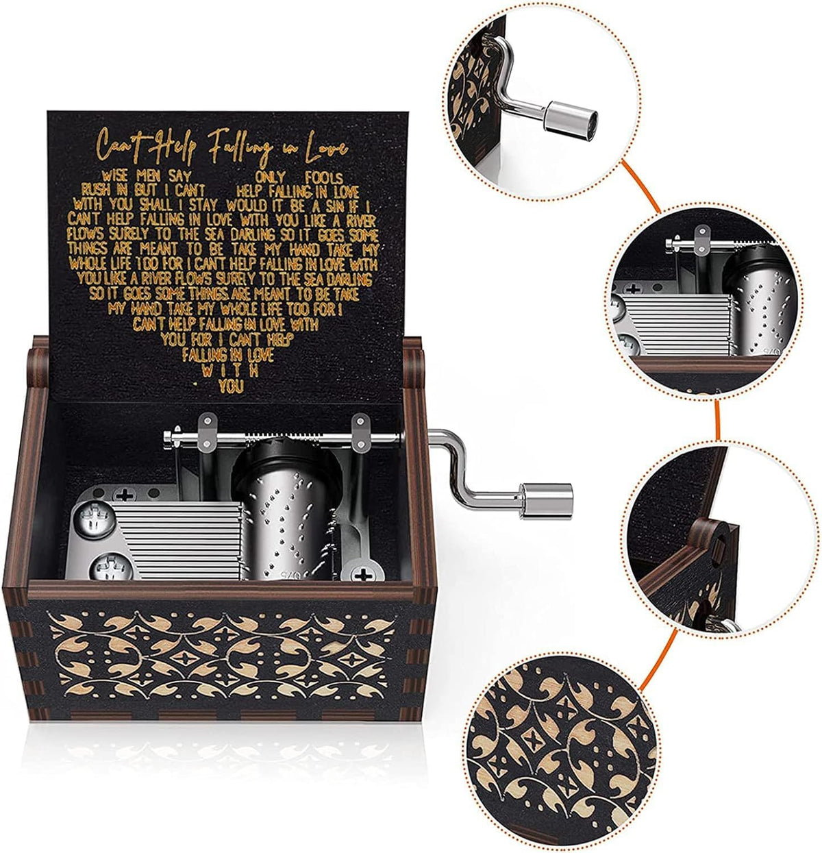 CAMKONG Can't Help Falling in Love Music Box, for Women, Men,Vintage Wooden Hand Crank Music Box,Gifts for Lover, Boyfriend,Girlfriend (Black)