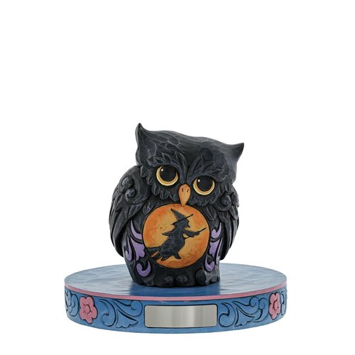 Enesco Jim Shore Miniature Black Owl with Witch Scene Mini Halloween Figurine 3.75 Inch, Gold