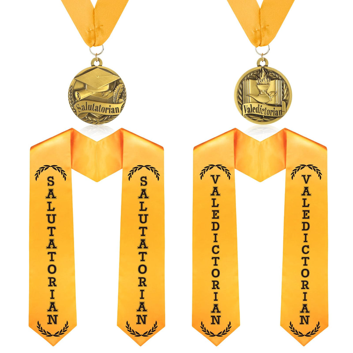 Funnysoft 4 Pack Graduation Stole Sash and Award Medal Set 2026 Valedictorian Salutatorian Graduation Stole and Award Medal with Gold Grossgrain Ribbon for Students