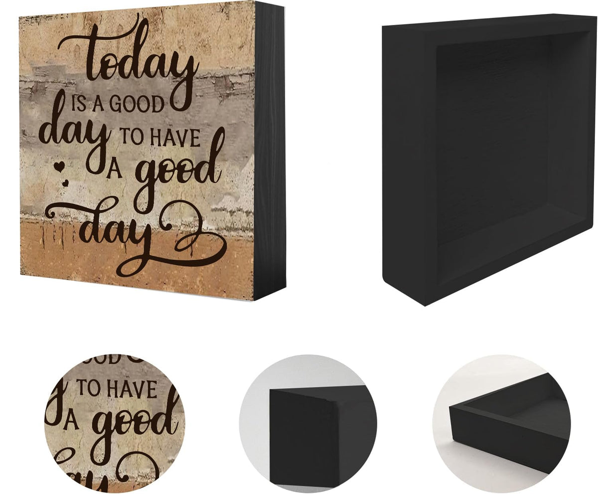 Positive Desk Decor Inspirational Gifts, Today is a Good Day to Have a Good Day Wood Sign 5 x 5 Inch, Motivational Office Farmhouse Affirmation Gift