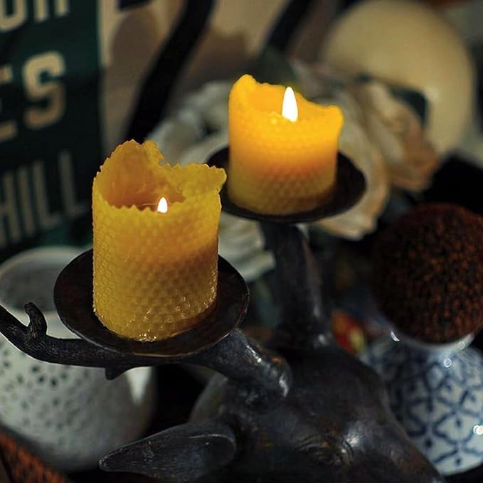 6 Packs Natural Beeswax Candles, Hand Rolled Honeycomb Beeswax Pillar Candles, Pure Bee Wax Gifts for Candle Lovers,Home Decor, Air Purify (2x4 in)