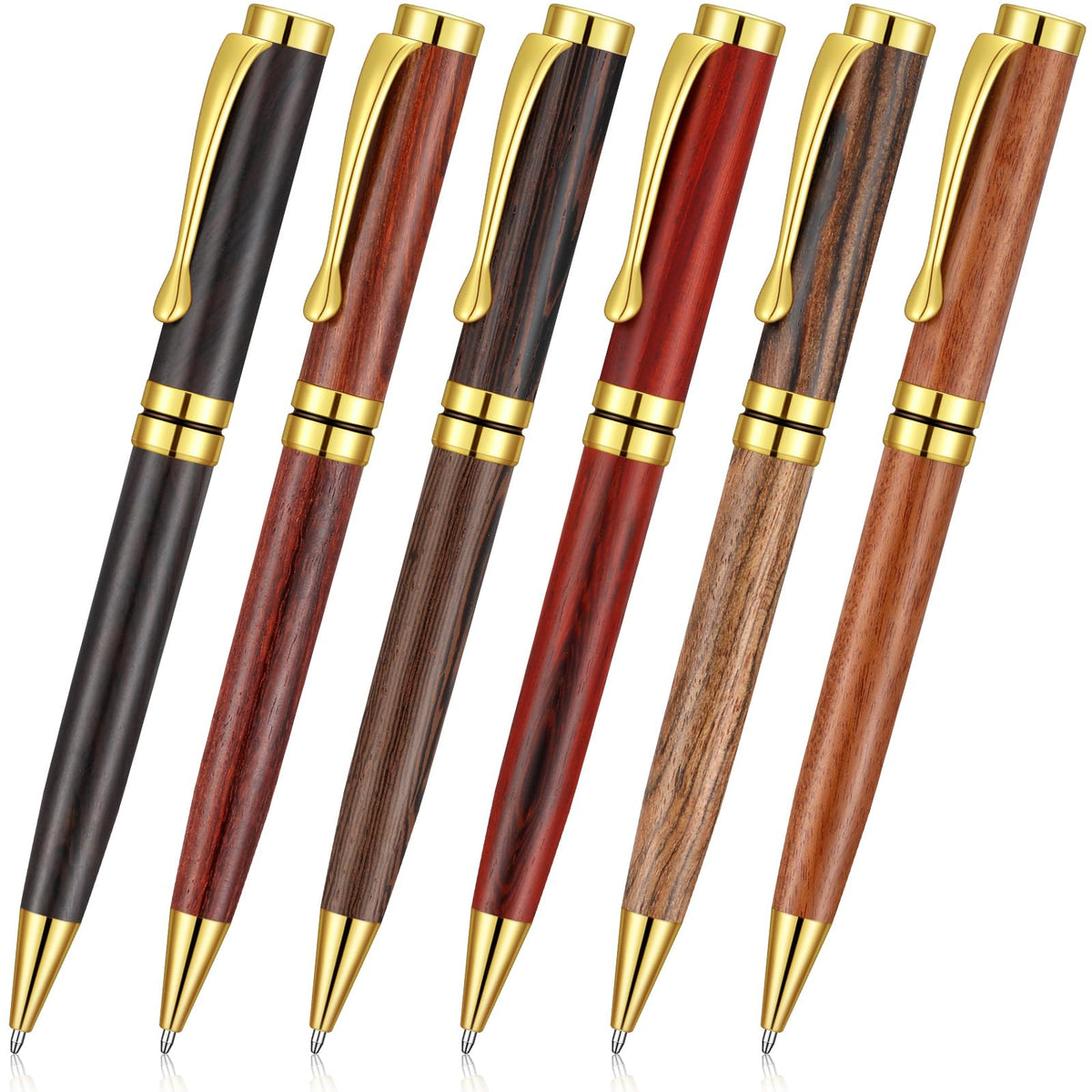 Yeaqee 6 Pcs Luxury Wood Ballpoint Pens 1.0mm Elegant Fancy Wooden Black Ink Pens Christmas Gift for Men Women Employee Teacher Journaling Executive Business