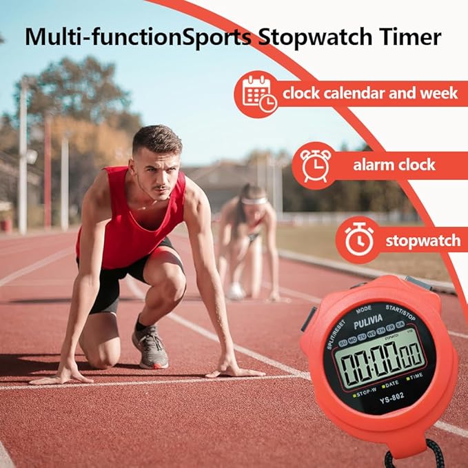 Stopwatch Timer Lap Split Digital Stopwatch with Clock Calendar Alarm, Large Display Stop Watch for Sports Kids Coaches Swimming Running