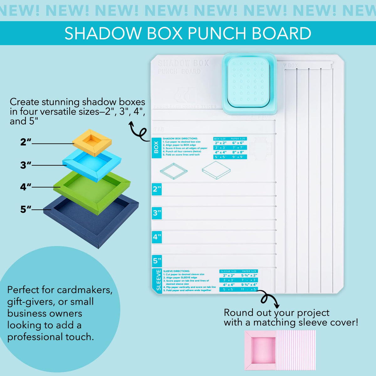 Briartw All-in-One Shadow Box Punch Board with Scoring Tool for DIY Making 2", 3", 4", 5" Shadow Boxes & Sleeves | Beginner-Friendly Scoring & Punching Tool for Paper Crafting