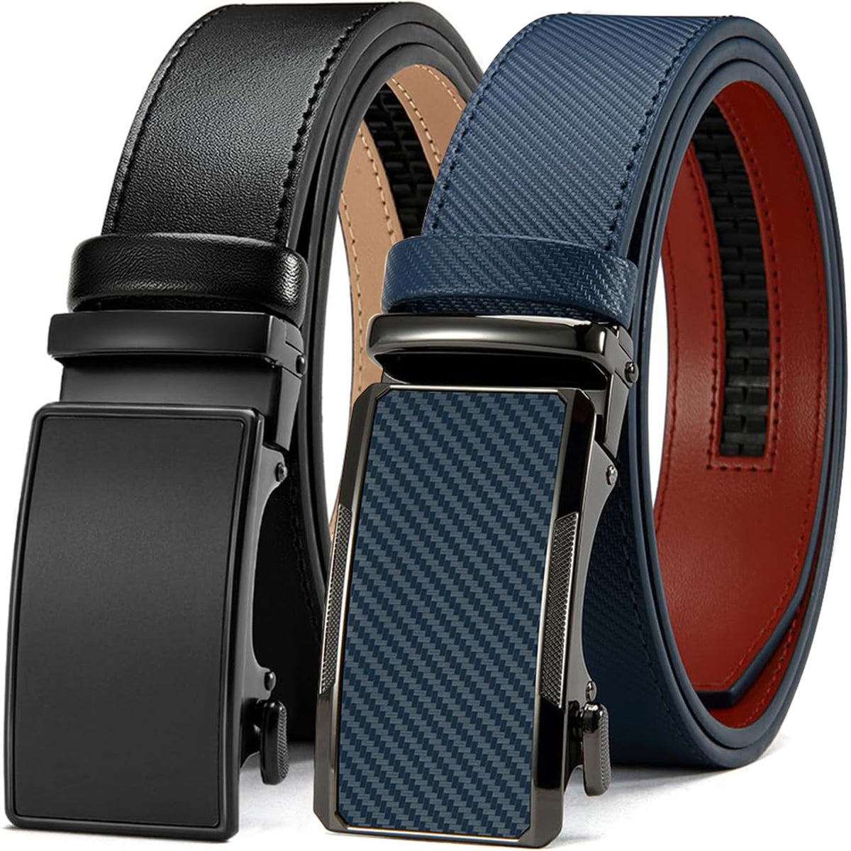 DOOPAI Men's Ratchet Leather Belt Set - 2 Pack Sliding Belt Adjustable For Gift Mens Dress Casual 1 3/8",Cut for Fit