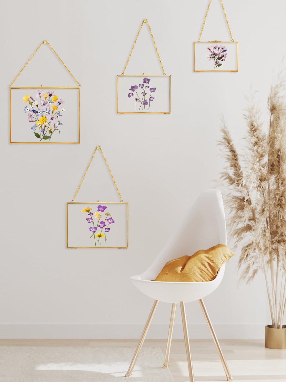 REDHUGO Hanging Pressed Flower Frame Handmade, Double Glass Picture Frame Floater frame Floating Frame for Pressed Flowers Home Wall Artwork, Rectangle Horizontal 4×6 inches, Gold (FRAME ONLY)