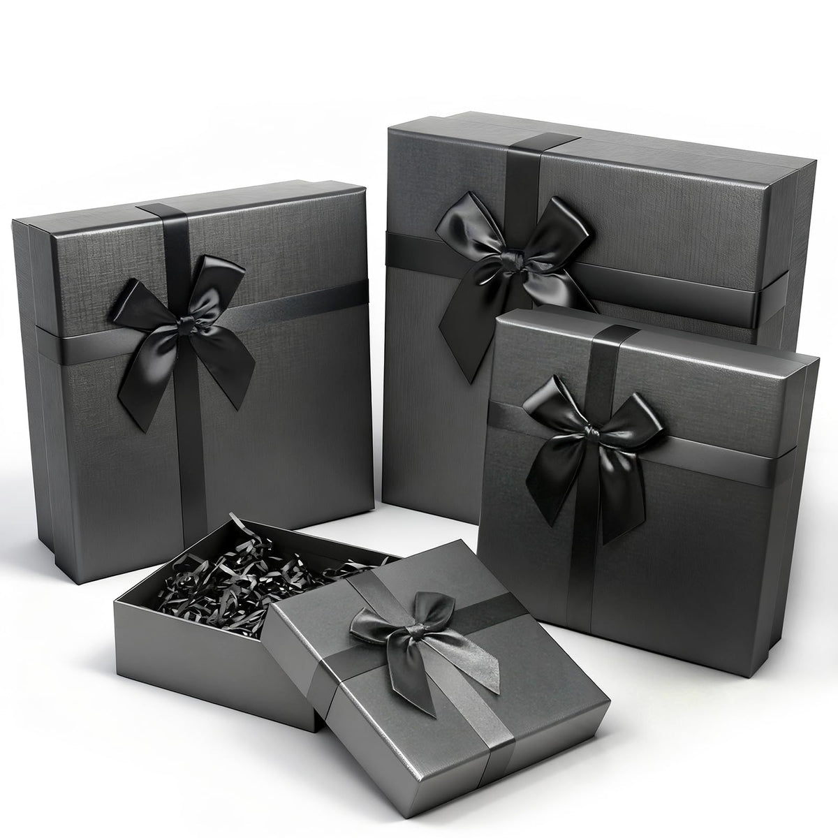 Giftilious Black Gift Box with Lids – A set of 4 Elegant Gift Boxes for Presents, Sturdy Nesting Design for Valentine's Day, Anniversaries, Birthday, Wedding, Ready to Gift – No Assembly Required