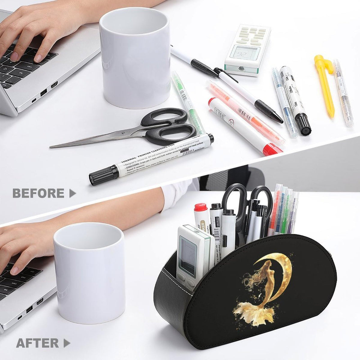 Golden Color Mermaid Moon Remote Control Holder with 5 Compartments Caddy Desktop Organizer for Home Office