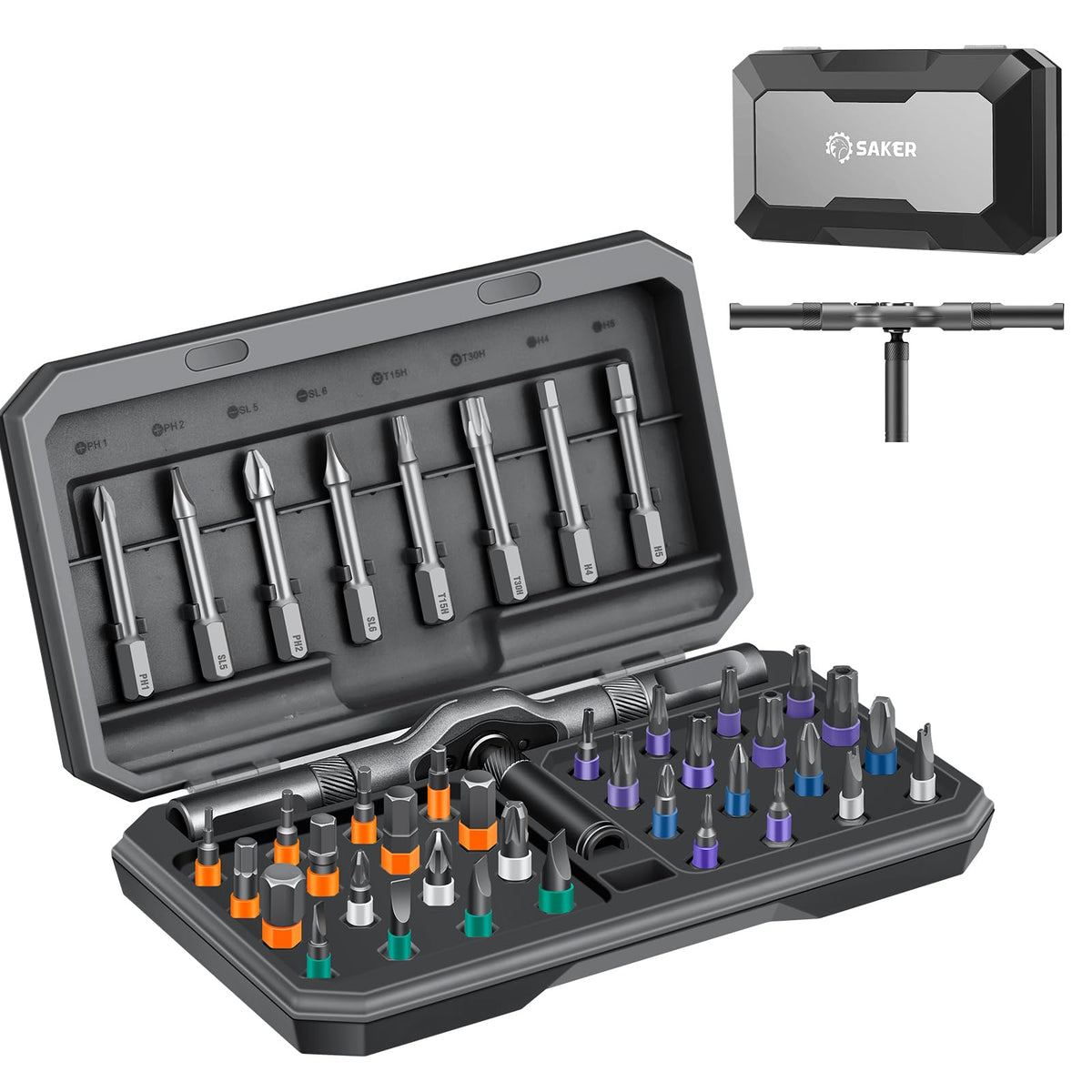 Saker 42 in 1 Magnetic Screwdriver Set, Multi Bit Free Combination Ratchet Screwdriver Set Portable Repair Tool Kit for Gifts Furniture, Computer, Bicycle and DIY Grey