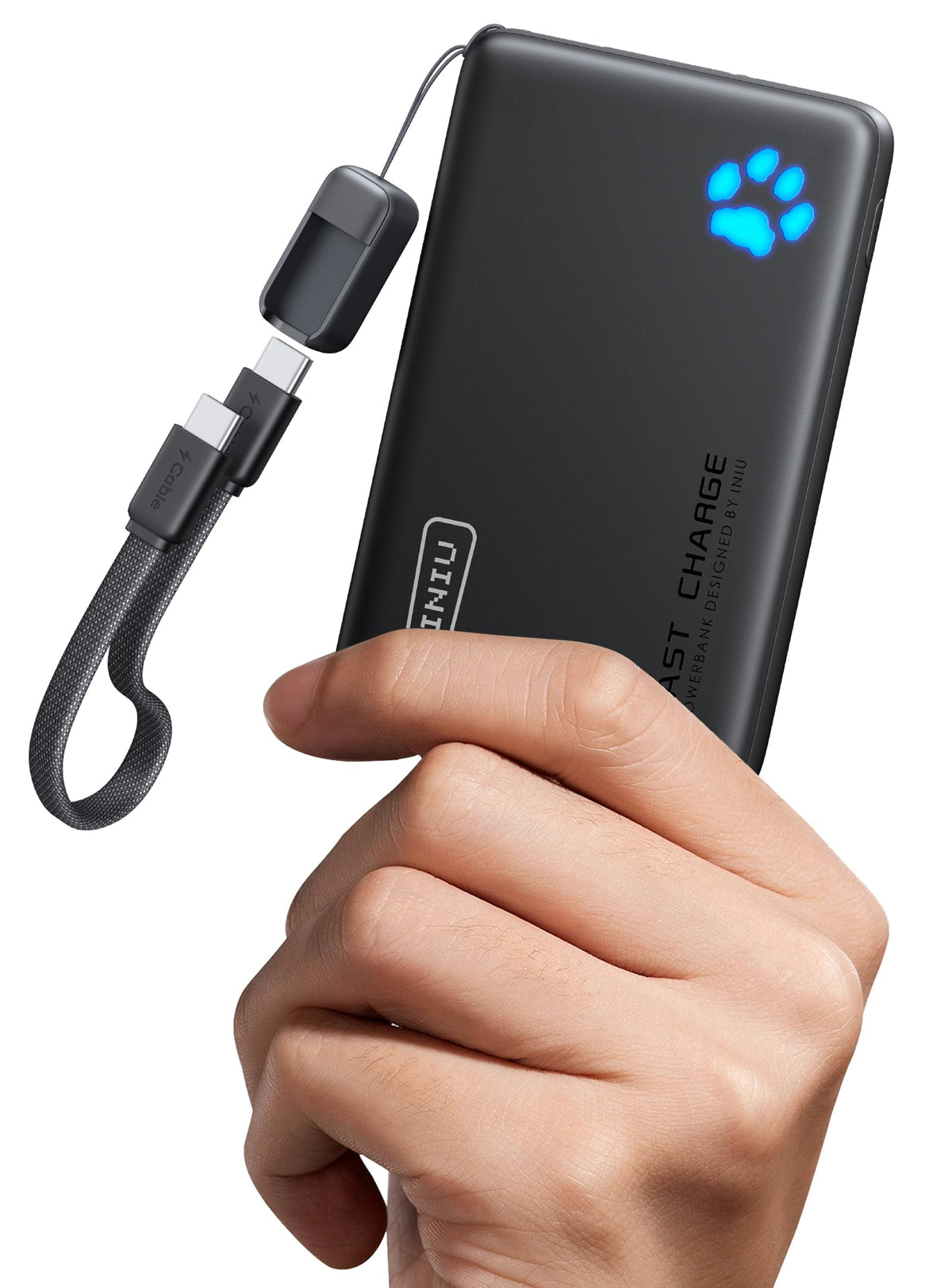 INIU Portable Charger, Smaller & Lighter 45W Fast Charging with Attached USB C Cable, Flight-Safe 10000mAh PD Power Bank Battery Pack, Travel Phone Powerbank for iPhone 17 16 15 Samsung S25 Google etc