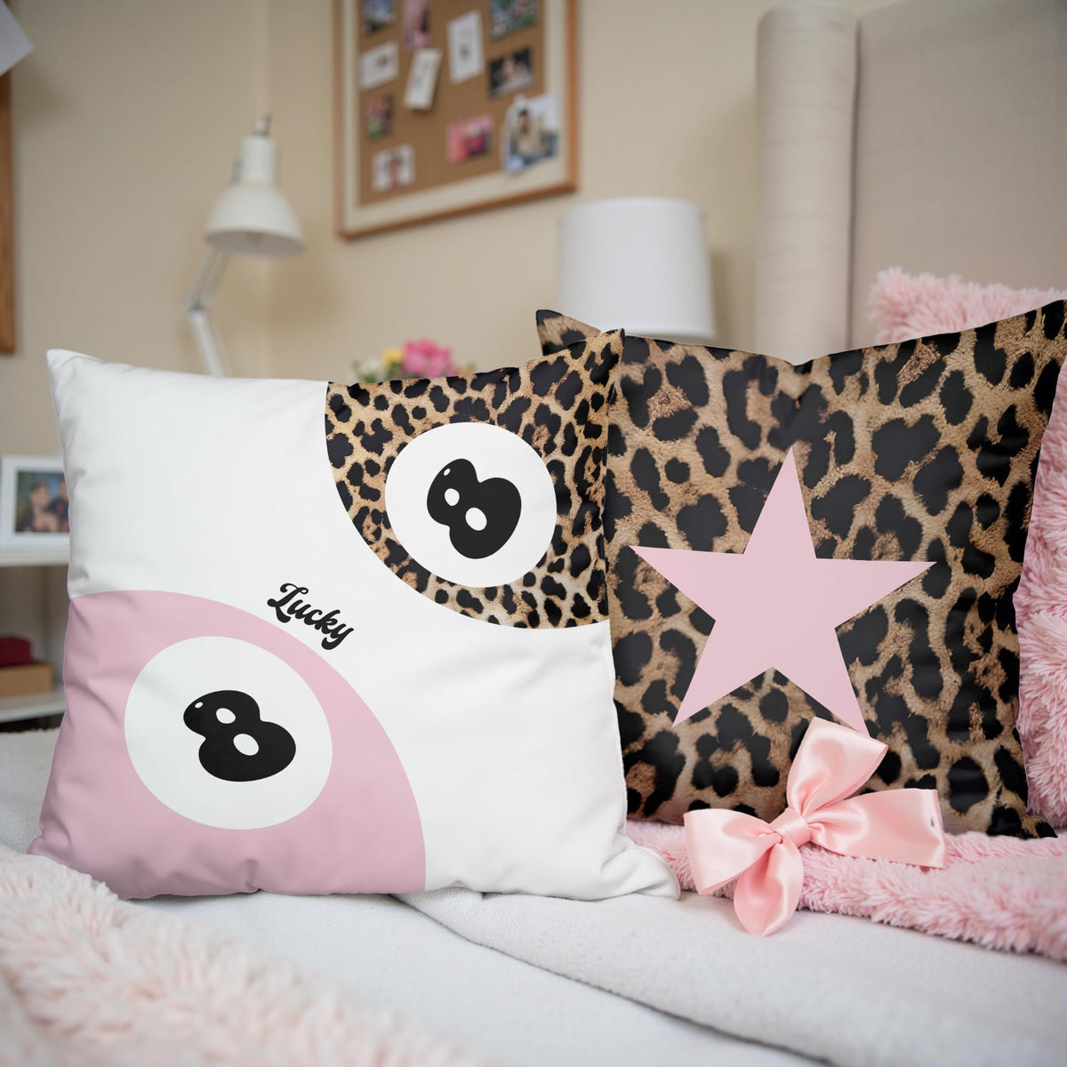 GTYNU Trendy Funky Cheetah Pink Y2K Luck 8 Ball Pillow Covers 18x18 Set of 2,Cheetah Leopard Lover Gifts for Women,Coquette Preppy Pillow Covers for Girls Room Dorm Apartment Decor