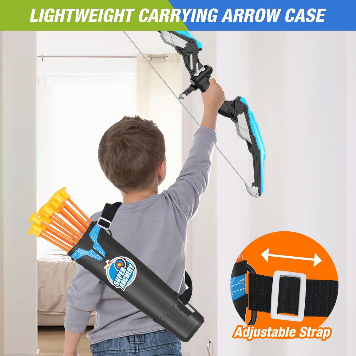 HYES 2 Pack Bow and Arrow for Kids, LED Light Up Archery Set with 24 Suction Cup Arrows, 1 Standing Target, 6 Score Targets & 2 Quiver, Indoor Outdoor Sport Gifts for Boys Girls Ages 4-8