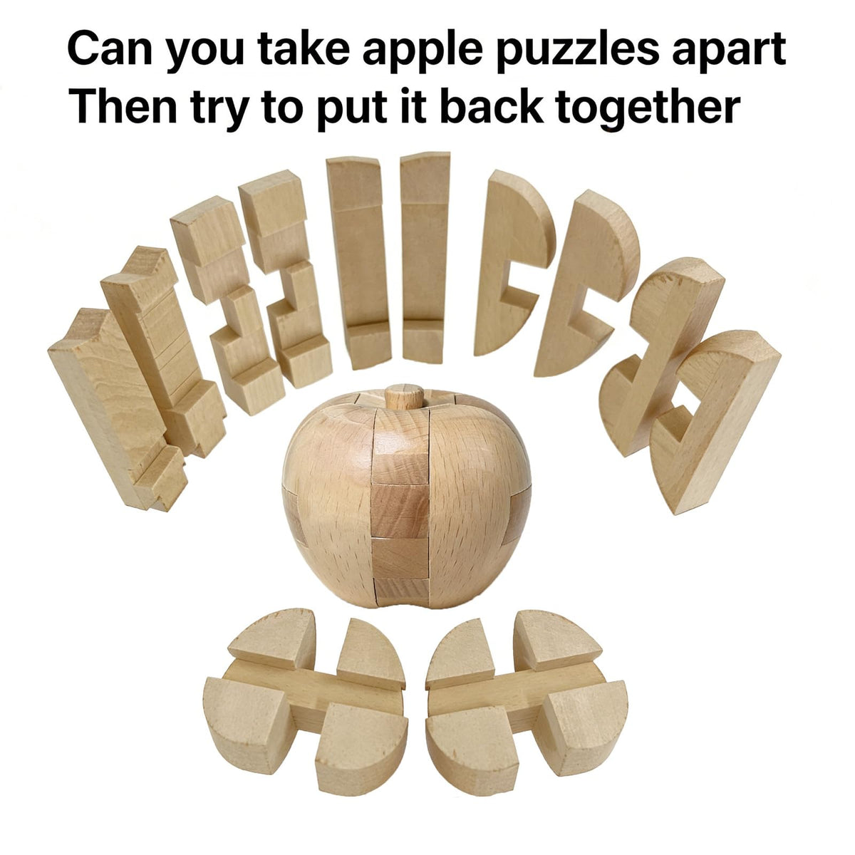 RICHOOSE Brain Teasers Wooden Apple Puzzles for Adults - Challenging 3D IQ Logic Games for Teens 14+, Stress Relief Desk Toys & Office Decor, Unique Gifts for Women,Men,Grandparents (Natural)