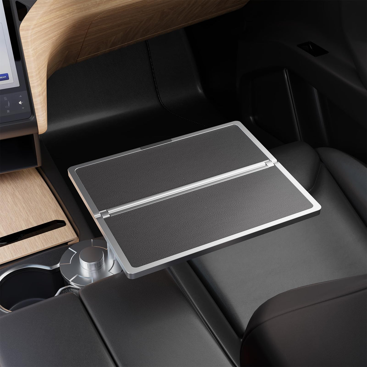 Flodable Car Desk Tray for Laptop, 360° Rotating Leather Cup Holder Table, Car Tray laptop Desk Replace Steering Wheel tray, for Tesla Model Y/3/S, Ford F150 Car Accessries for Men Women