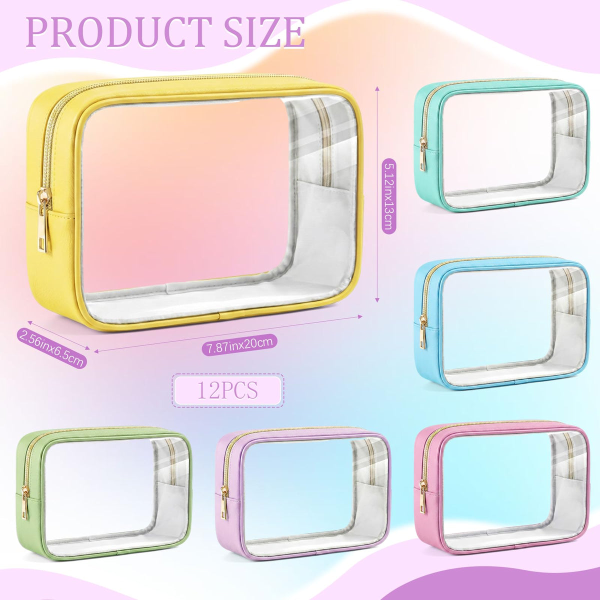 Abbylike 12 Pcs Clear Makeup Bags Bulk PU Leather Portable Travel Cosmetic Case Small Toiletry Bag with Zipper Car Console Organizer Waterproof Pouch for Women Birthday Gifts (Macaron Colors)