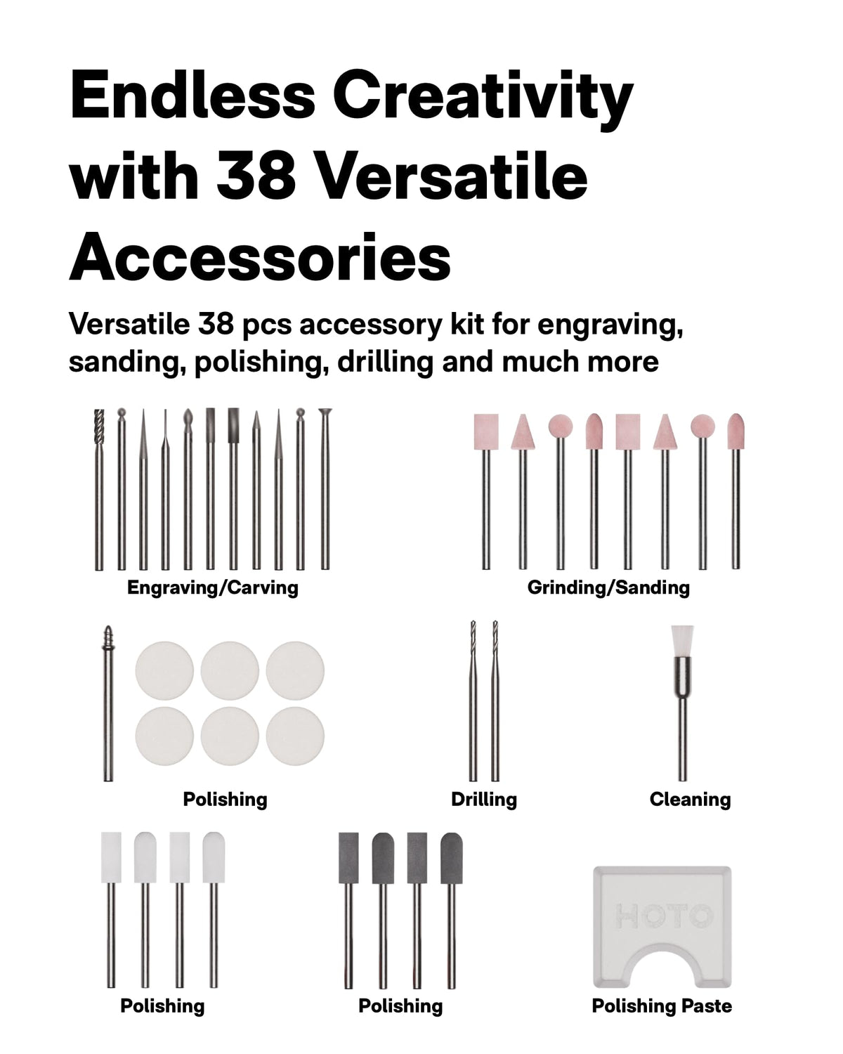 HOTO SNAPBLOQ™ R-A04 Mini Cordless Rotary Tool Kit, Coreless Motor, 22000 RPM Variable Speed, Powerful Engraving Pen, 38 Accessories for 3D Printer Sanding, Polishing, Drilling, Carving DIY Crafts