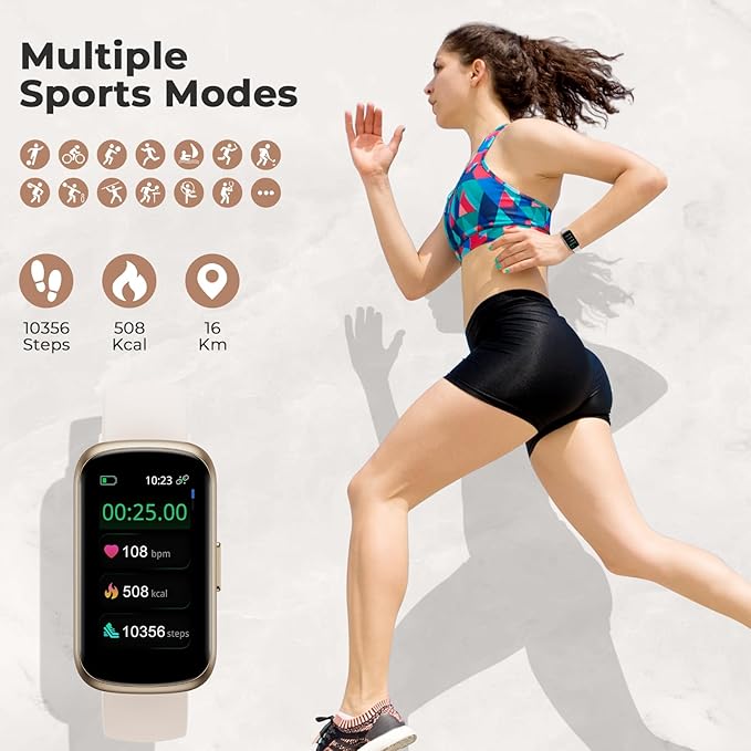 Fitness Tracker for Women Men, Smart Watch Band with 24/7 Heart Rate Blood Oxygen Sleep Monitor, Calories Step Tracker Pedometer 3ATM Waterproof Activity Tracker for Android iOS, Goldlight