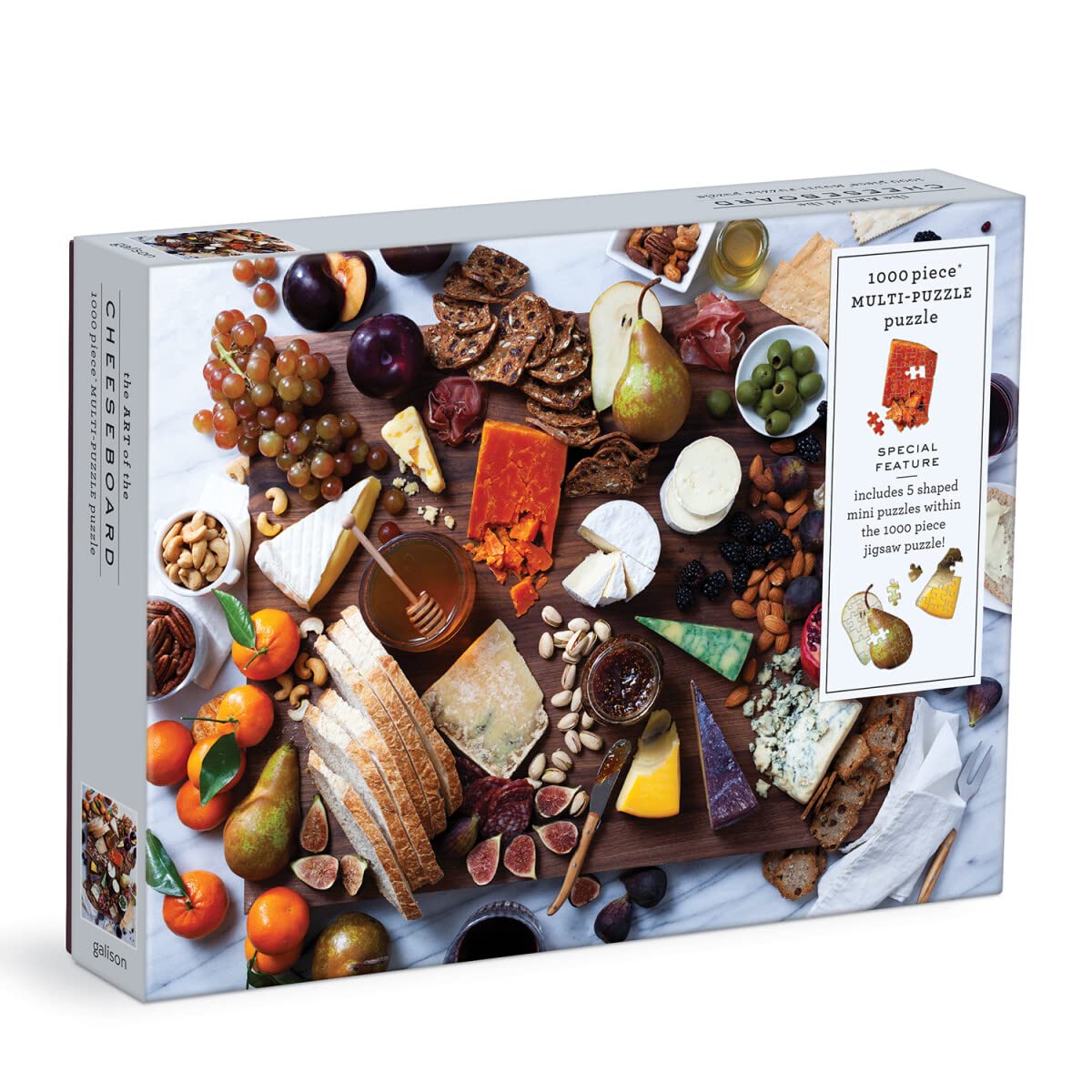 Galison The Art of The Cheeseboard 1000 Piece Multi-Puzzle Jigsaw Puzzle - 5 Mini Shaped Puzzles Within, Beautiful Art by Julie Seabrook Ream, Thick and Sturdy Pieces, Fun and Challenging for Adults