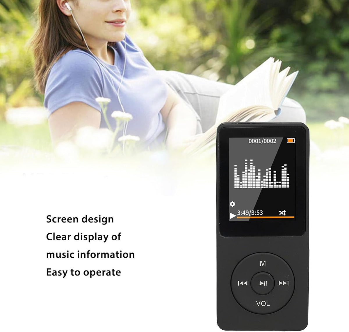 ASHATA MP3 MP4 MP3 1.8in 128x160 Player Player, Music Player with Screen, BT Small Portable Lossless Sound Music