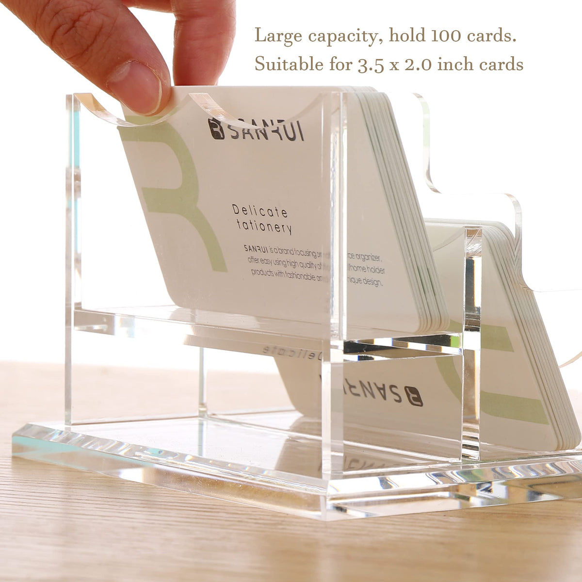 YUXUN Acrylic Business Card Holder for Desk-2 Tier 2 Slots, 3.5"×2" Multiple Business Card Holder Organizer for Women Men, 100+ Business Cards for Office Exhibition Home