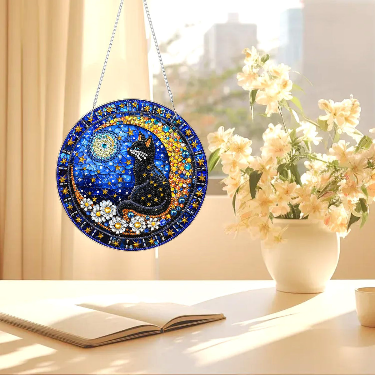 AIRDEA Hanging Diamond Painting Kits for Adults,Special Shaped Tabletop Diamond Art Kits for Beginner,Gem Art Desktop Decor (Balck Blue Golden)