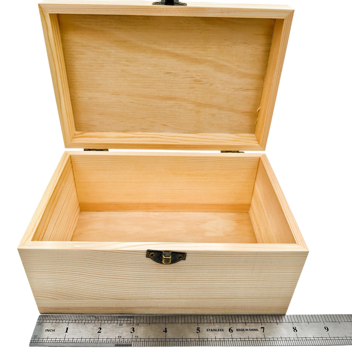Anwoodola Unfinished Natural Pine Wood Storage Box with Hinged Lid, Wooden Craft Container for Jewelry, Gifts, Art Supplies, Hobby Organization (7.87 x 5.11 x 3.93in)