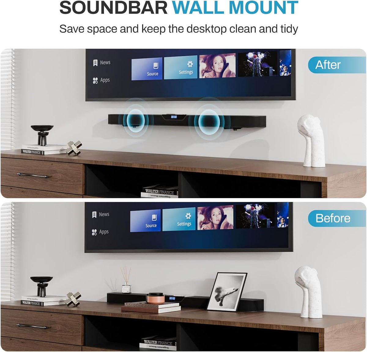 AONAYIOA 4.1"-6.3",Hold 40 lbs Soundbar Wall Mount Bracket with Anti-Scratch Foam Pads for Samsung, LG, Sony, Vizio