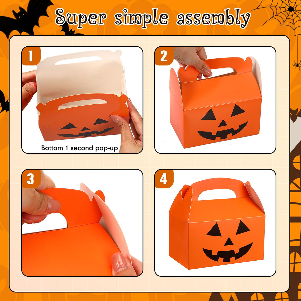 Lincia 50 Pcs Halloween Treat Boxes Candy Boxes Cardboard Pumpkin Box Set Holiday Goodie Bags Bulk for Halloween Birthday Party Treat Cookies Party Favors