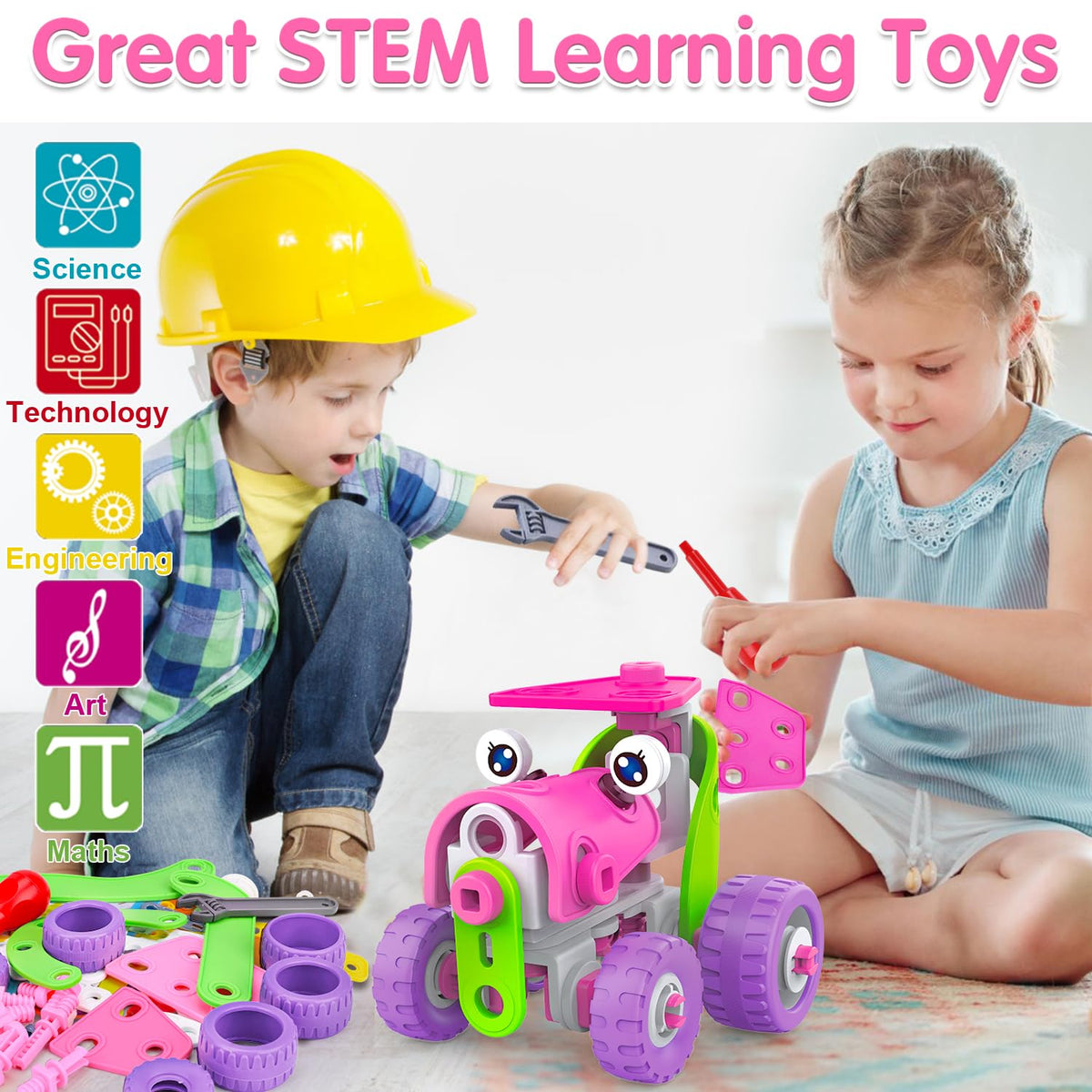 STEM Toys for 4 5 6 7 8+ Year Old Girl Birthday Gifts Pink Educational Building Toys for Kids Ages 4-8 5-7 8-10 Stem Activities Construction Toy for Girls 4-6 6-8 Creative Games Holiday Idea Gift
