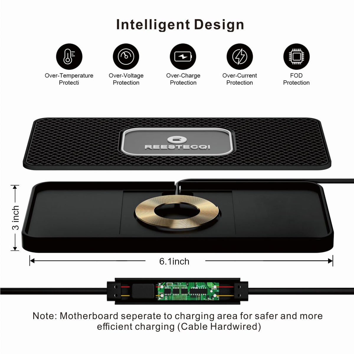 Wireless Car Charger Pad, REESTECQI 15W Wireless Charging Pad for Car Non Slip Phone Car Wireless Charger [40W Car Charger Included] for iPhone 17 16 15 14 13, AirPods 3/Pro 2, Samsung S26/S25/S24
