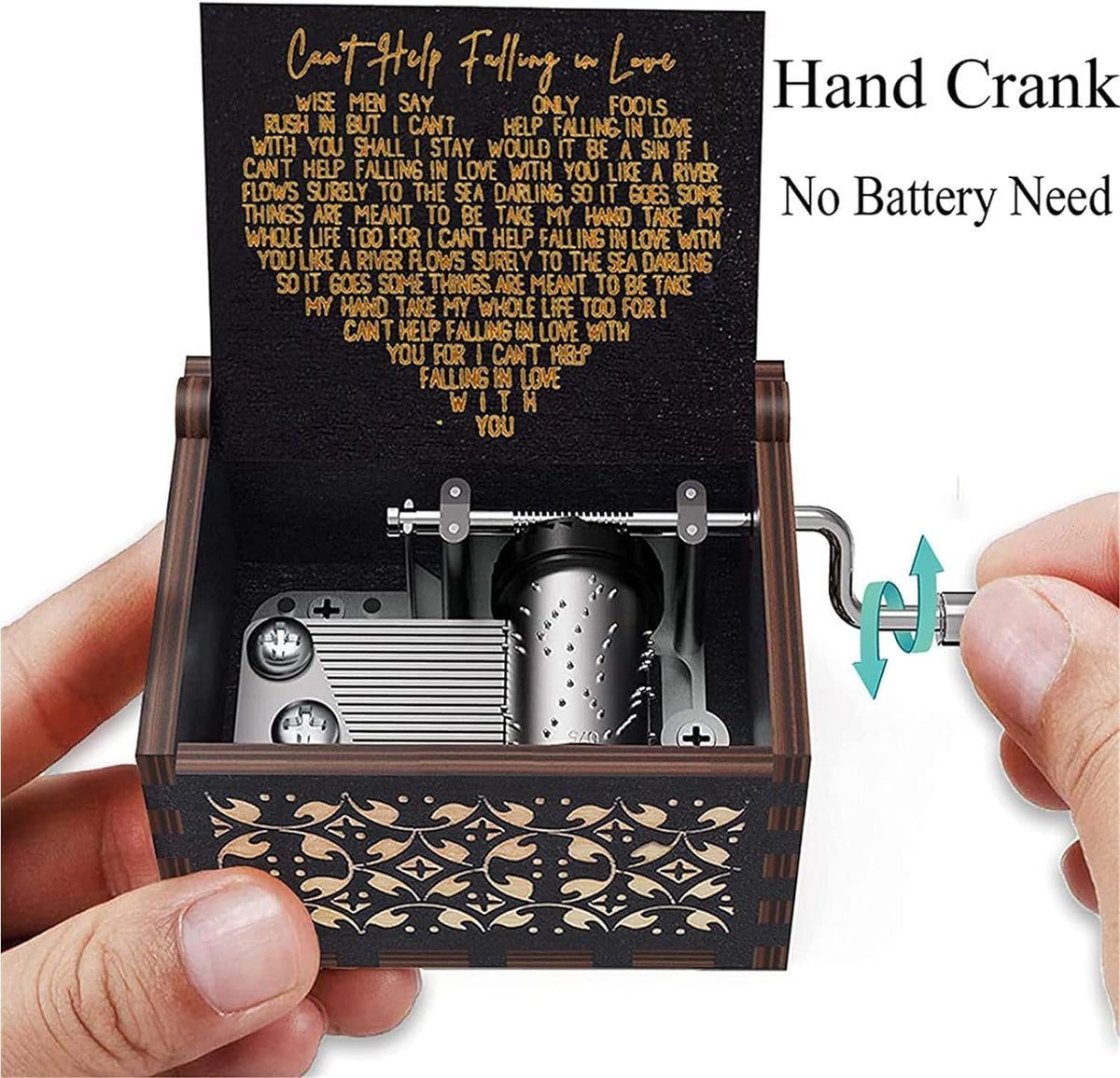 CAMKONG Can't Help Falling in Love Music Box, for Women, Men,Vintage Wooden Hand Crank Music Box,Gifts for Lover, Boyfriend,Girlfriend (Black)