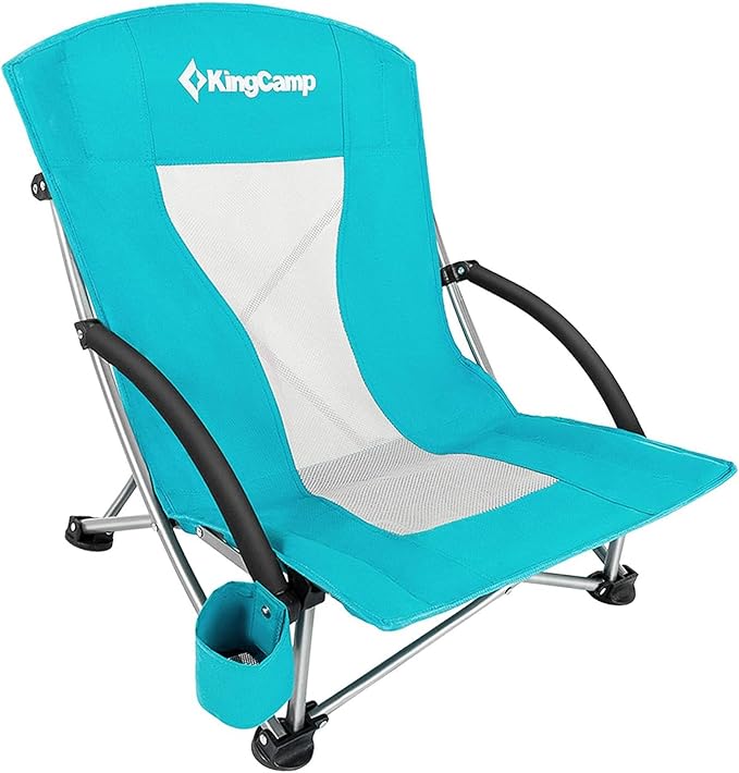 KingCamp Low Beach Chairs, Portable Folding Chair for Adults Extra Wide Ergonomic High Back Seat 300lbs Heavy Duty Lightweight Oversized Gear with Carry Bag for Outdoor Lawn Camping Picnic