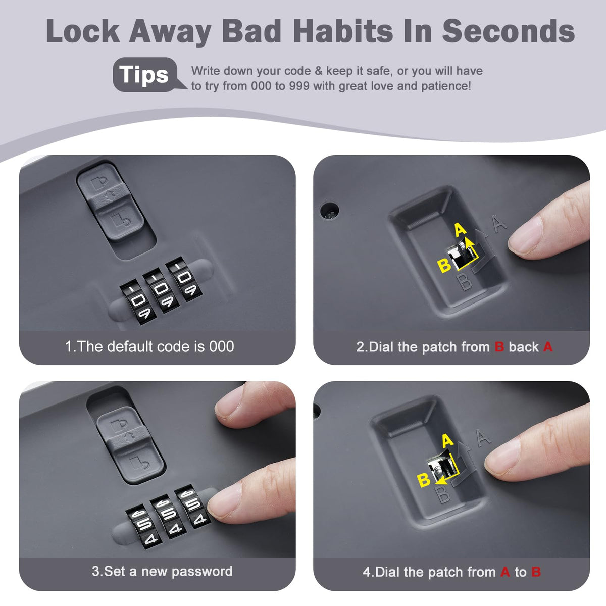 Lockable Storage Box, Small Lock Box with Combination Code for Phone/Medicine Safe/Food Home/Refrigerator/Office/Personal Items/Travel/Gift,9.25 x 5.04 x 3.62’’