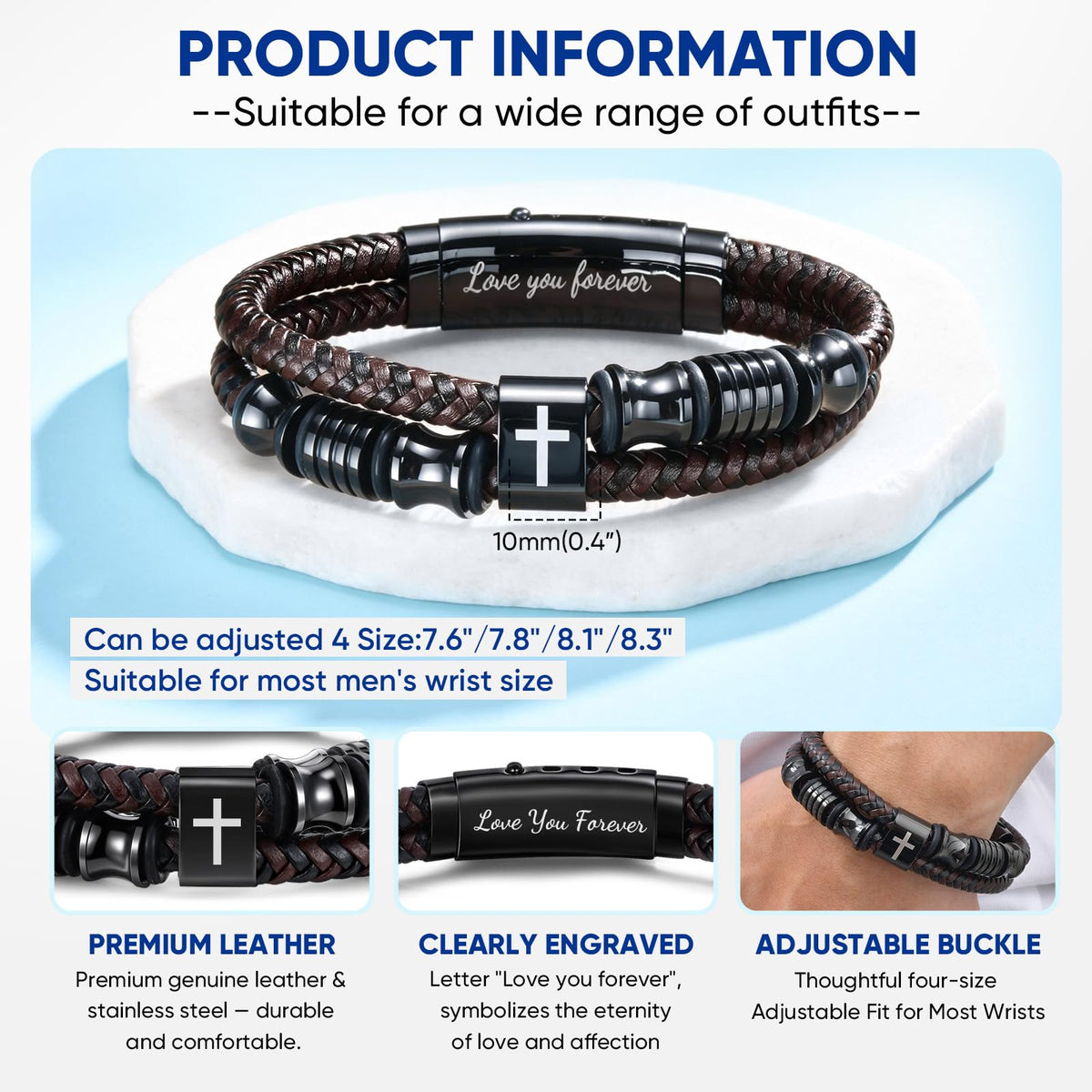 30th Birthday Cross Bracelets Gifts for Men - Adjustable Double-Row Braided Leather Bracelet Faith Religious Catholic Christian Easter Jewelry Gift Happy Birthday Bracelet for Papa Grandpa Brother