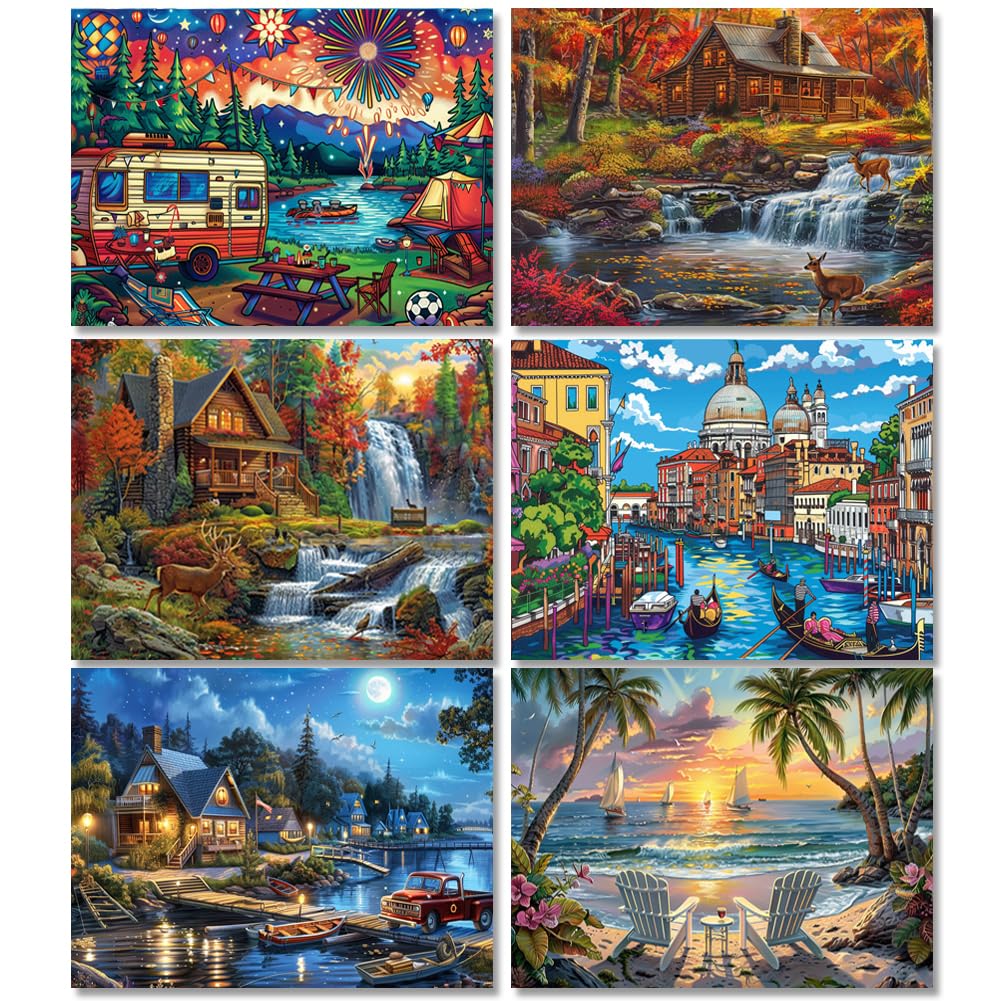 DOTSOPS Diamond Painting Kits Art Adults Painting Kit Crafts DIY 5D Diamond Art Packs Kits Full for Adults Beginner Home Wall Decoration Gift 11.8x15.7 Inches (6 Pack Landscape City)