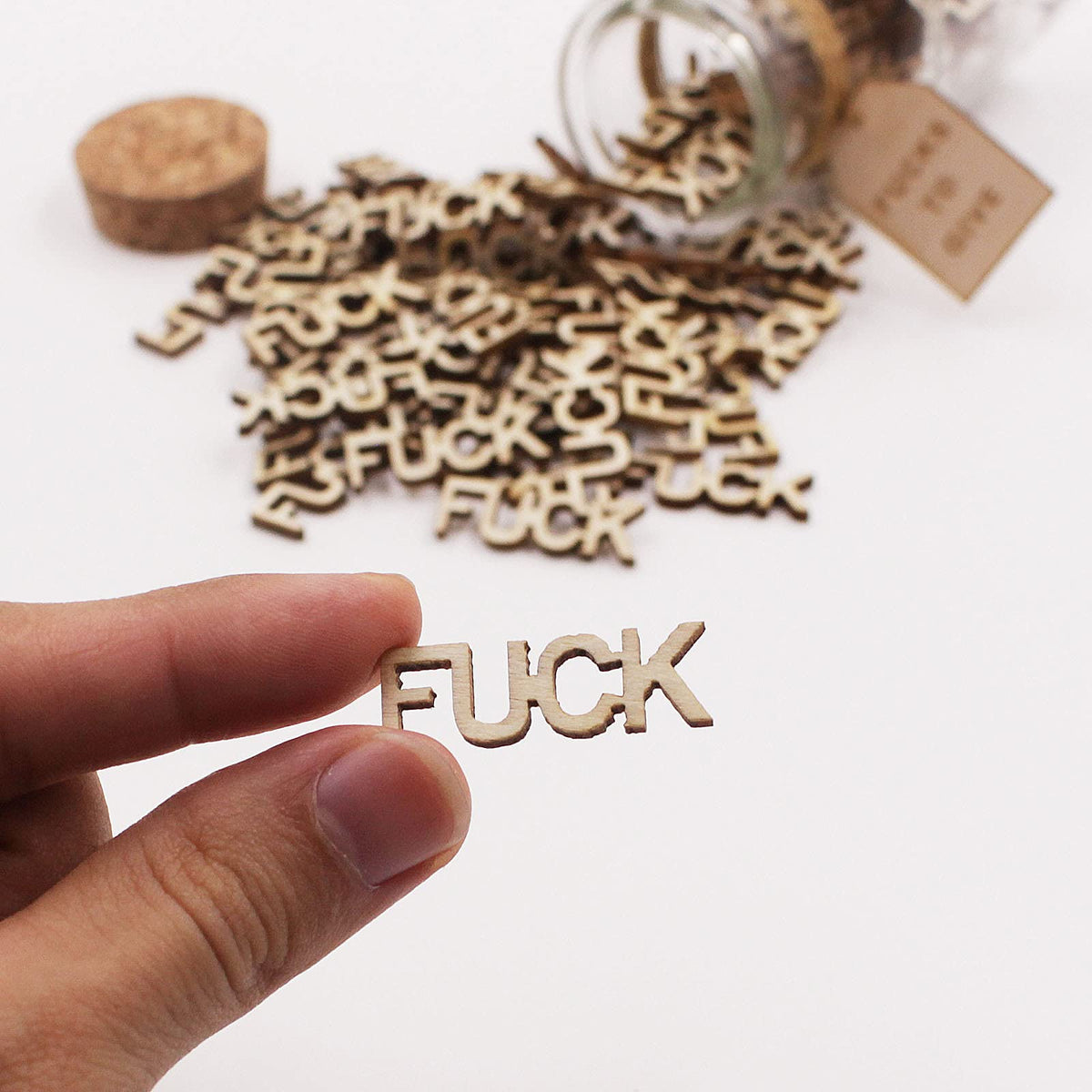 KUMLENMO fuck jar（5oz） Gift Jar,Fucks to Give,Fuck Wooden Cutout Letter Piece Bad Mood Vent Spoof Birthday Day,Holiday, Thanksgiving Christmas Gifts to Friend,Gag Funny Gift