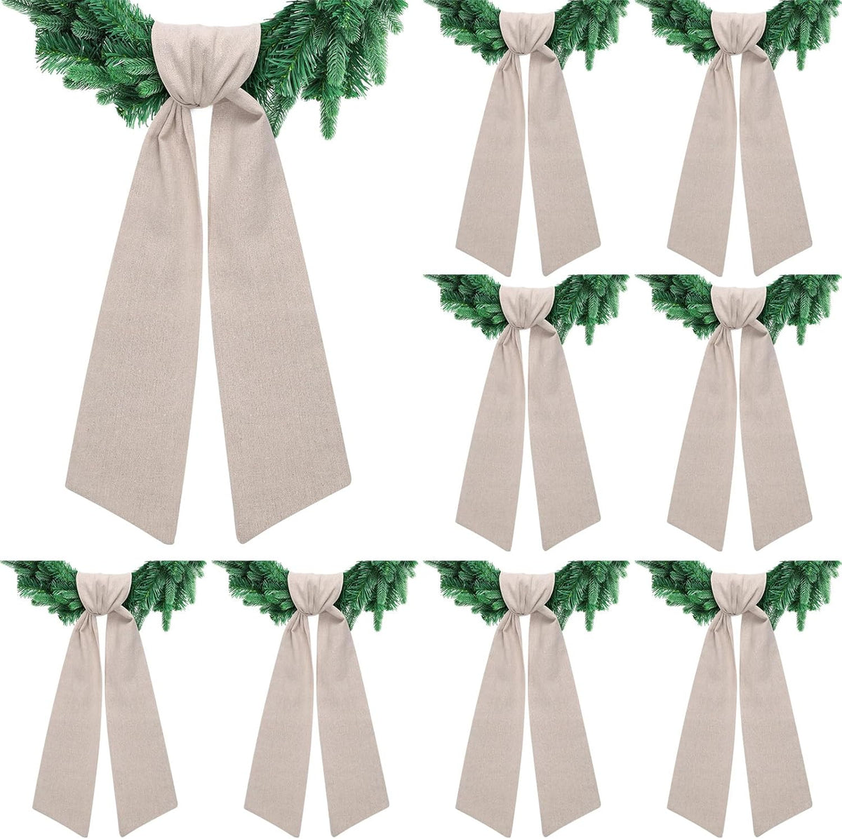 Skiennix 8 PCS Beige Linen Wreath Sashes - Embroidered Blank Accessories for Weddings & Holidays