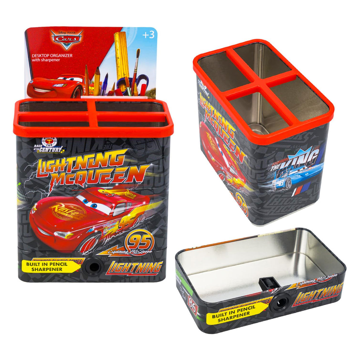 Disney Cars Pencil Holder Set - Bundle of Lightning McQueen Desk Organizer, Pencil Sharpener, Stickers, More | Cars School Supplies Stationery Pack