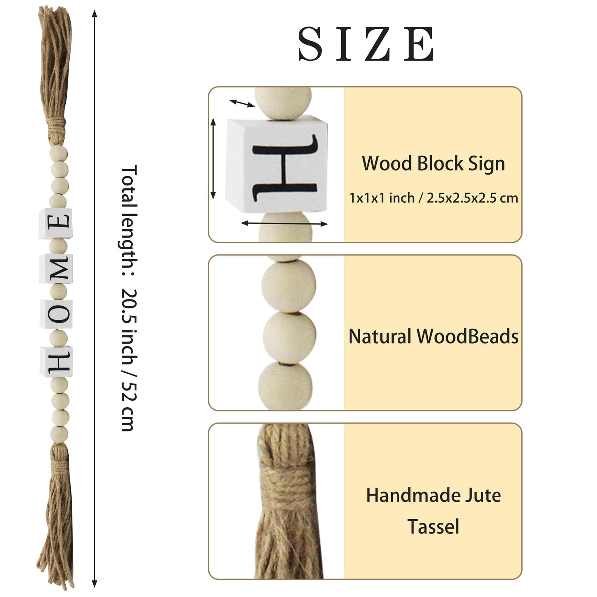 Home Letter Block Wood Bead with Tassels Farmhouse Home Decor, Boho Wooden Beads Modern Style Decoration New Home Housewarming Gifts for Living Room Tabletop Tiered Tray Mantel Shelf, 20''
