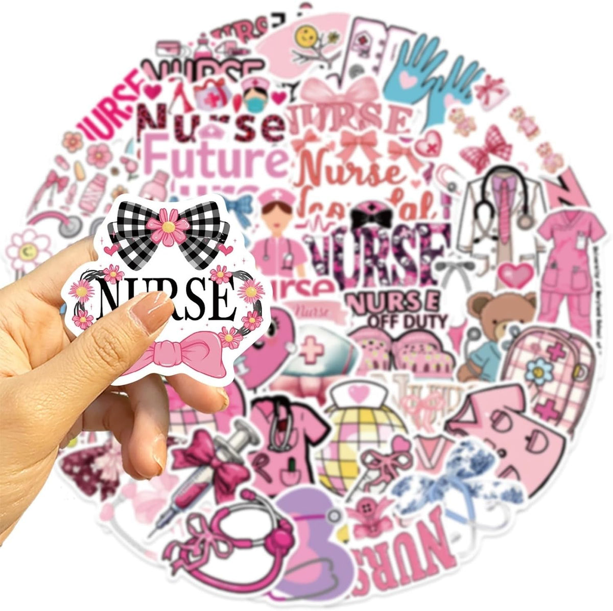 Yugiuue 50PCS Pink Nurse Stickers - Funny Appreciation Gifts Stickers,Nurses Week Gifts for Women Adults, Nurse