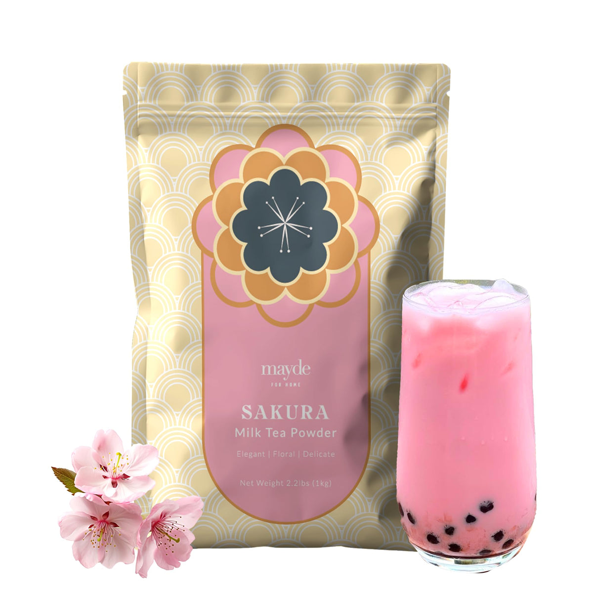 Mayde Sakura Milk Tea Powder, Instant MilkTea Powder From Taiwan, For Boba Milk Tea, 2.2 lbs